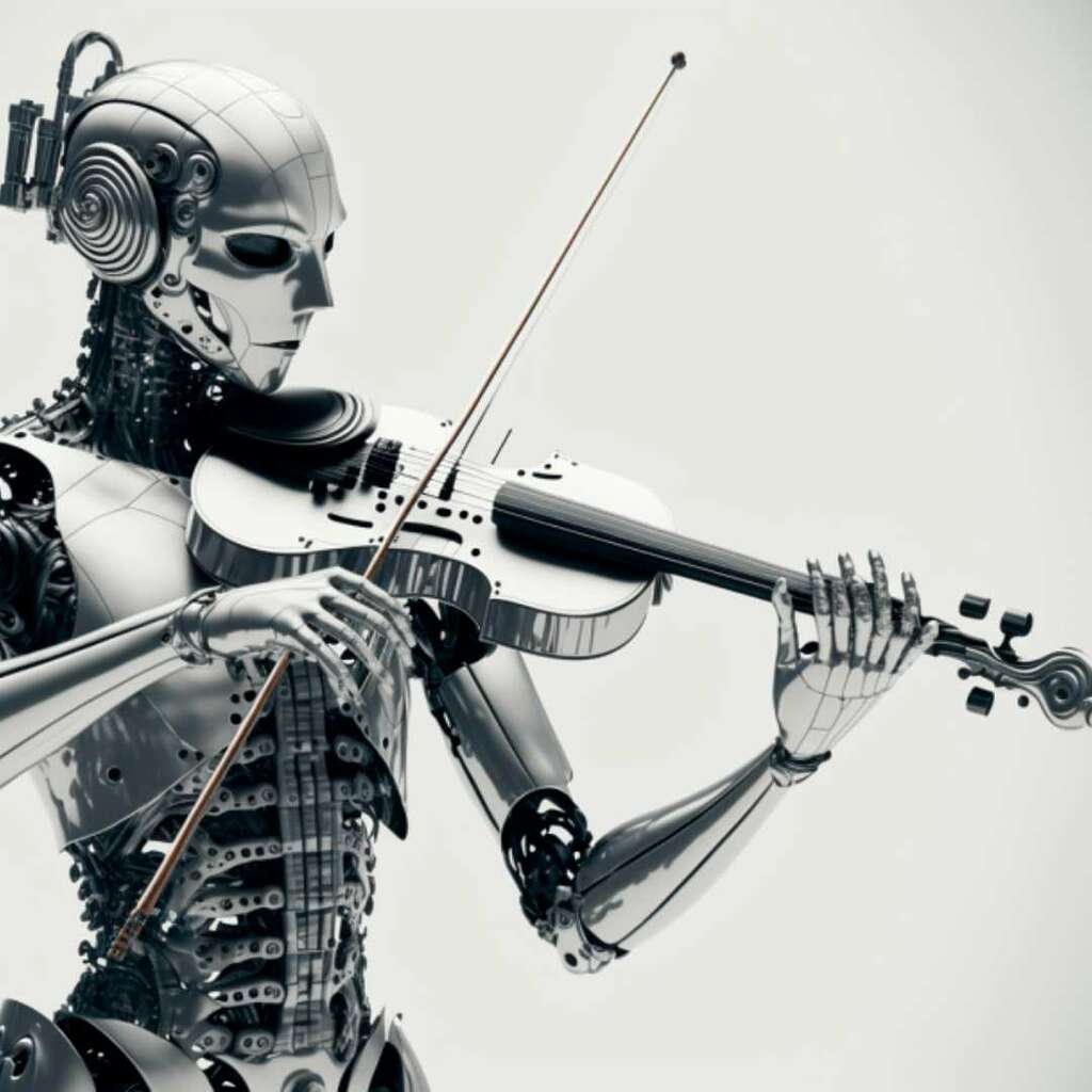 ai violinist playing a robotic ai track