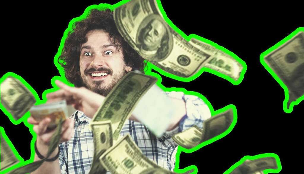 musician throwing money in the air as he collects his sync license royalties