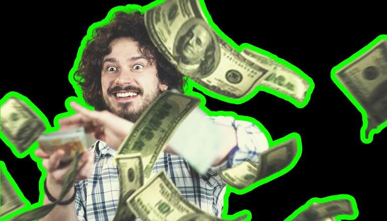 musician throwing money in the air as he collects his sync license royalties