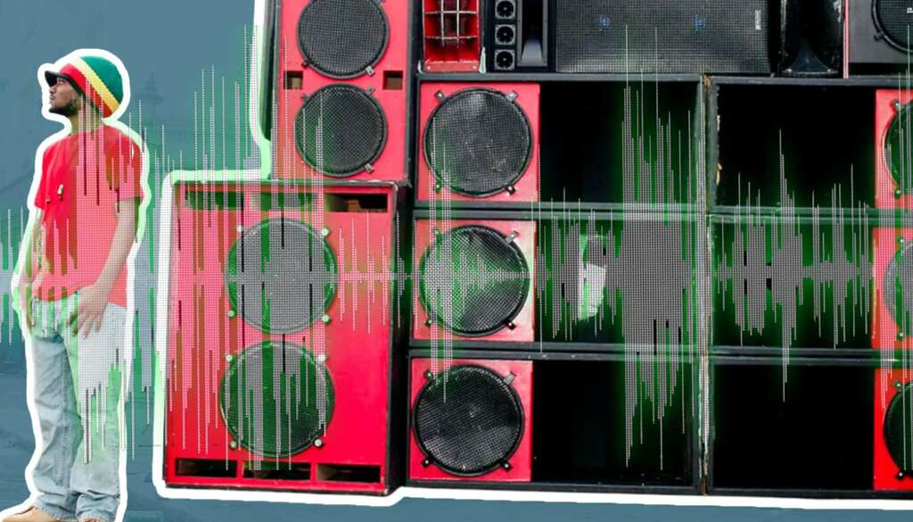 Jamaican sound-system roaring with low end bass frequencies coming out of it