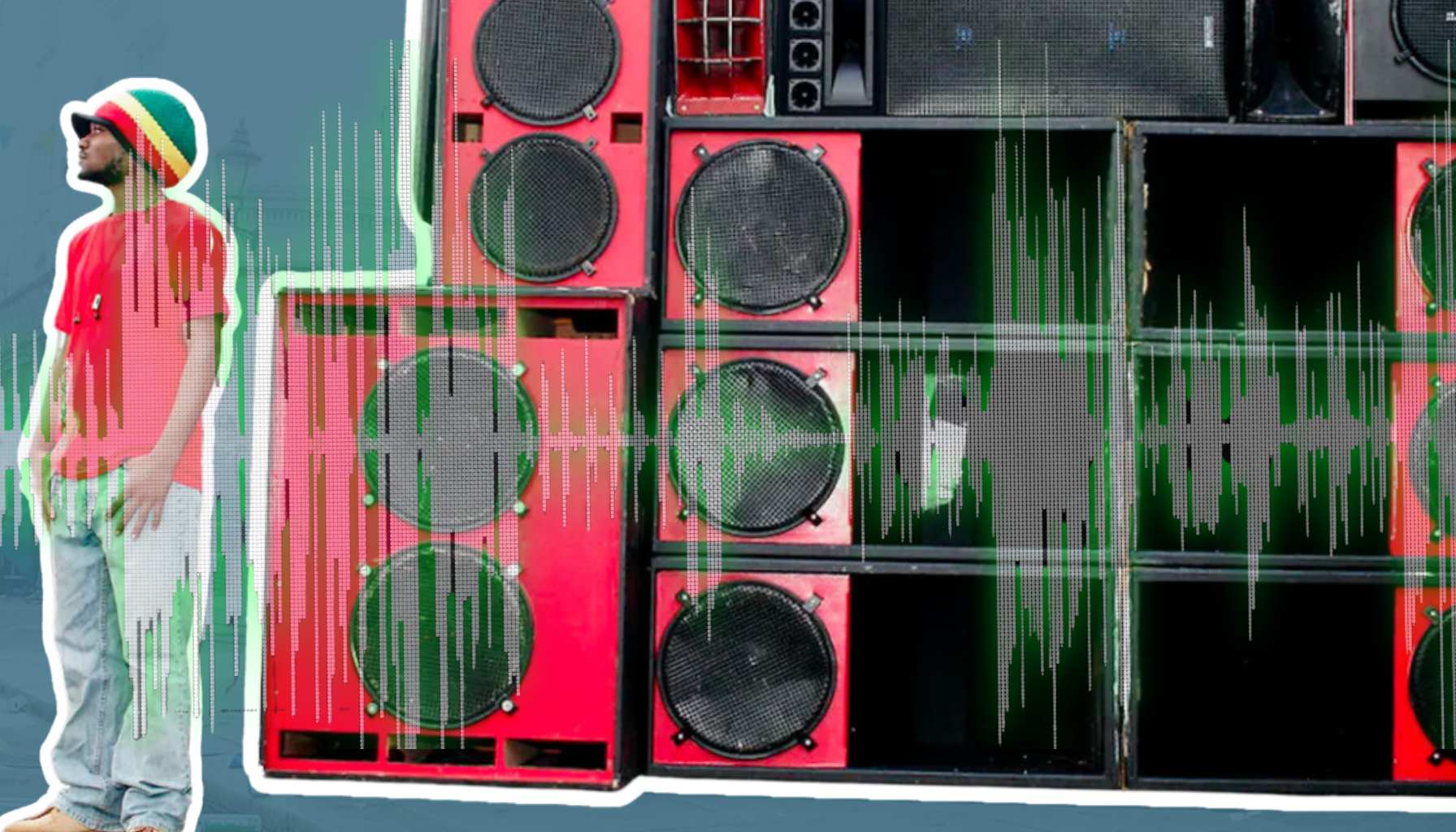 Jamaican sound-system roaring with low end bass frequencies coming out of it