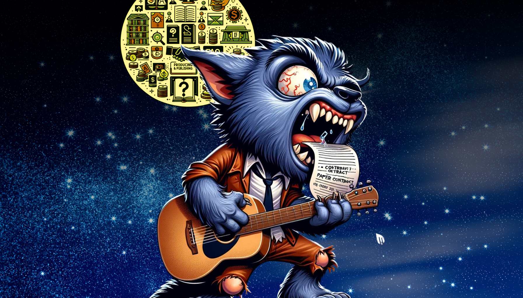 music publishing laws and contracts being chewed up by a musician/producer werewolf