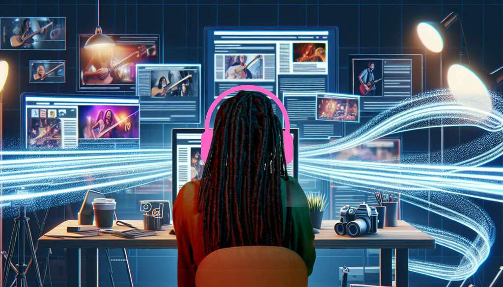 Single Female Music Blogger Blogging Late night on her Music Blog