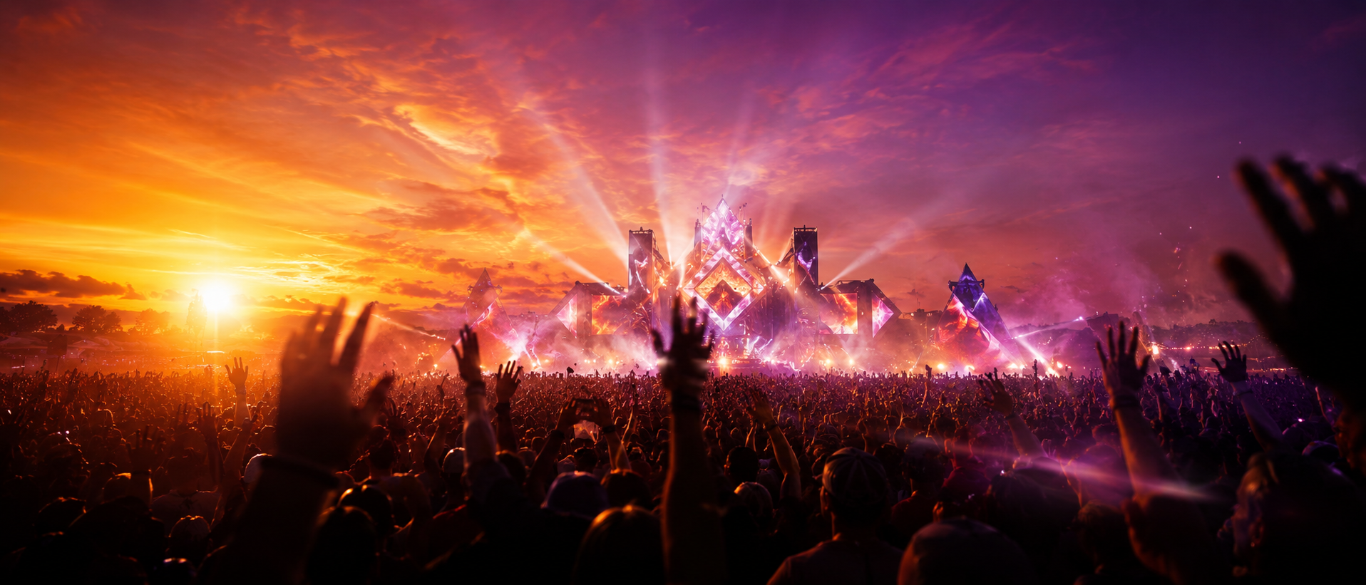 Live music festival brand sponsorship at golden hour
