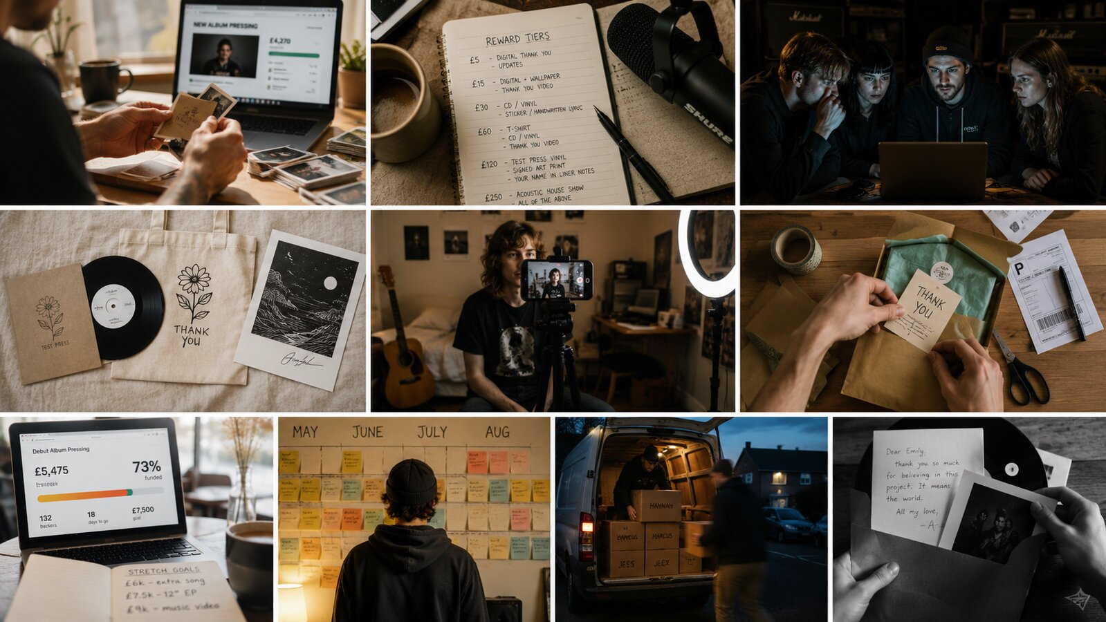 Music crowdfunding campaign overview grid